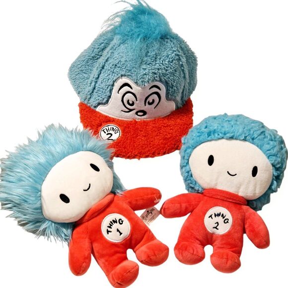 Universal Studios Dr. Seuss Thing 1 and 2 Plushes and Thing 2 Hat Lot of 3 - Picture 1 of 11